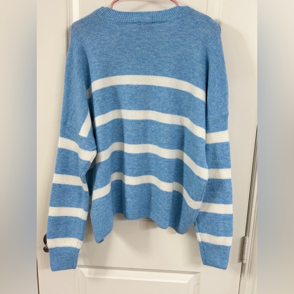 CeCe Sky Blue and White Striped Sweater - Picture 2 of 3